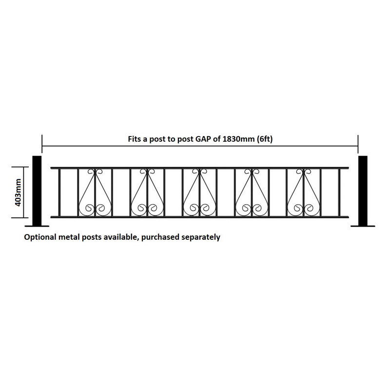 Brizendine 40cm H x 181cm W Black Metal Fencing with 1 Panel(s) Included