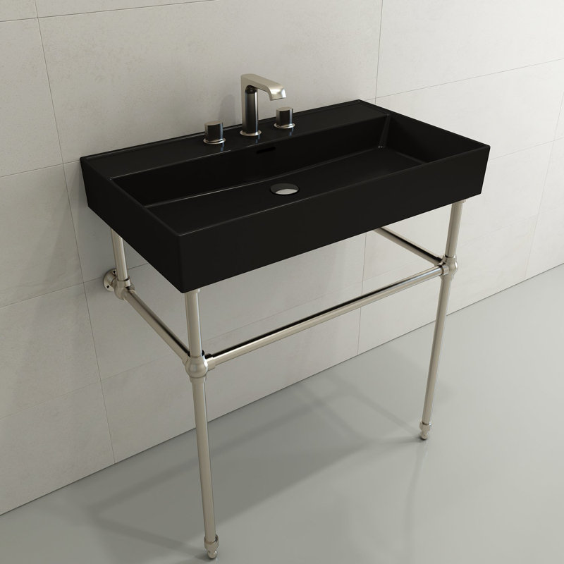 Milano 31.69'' L Bathroom Sink, Matte Black, 8" Widespread