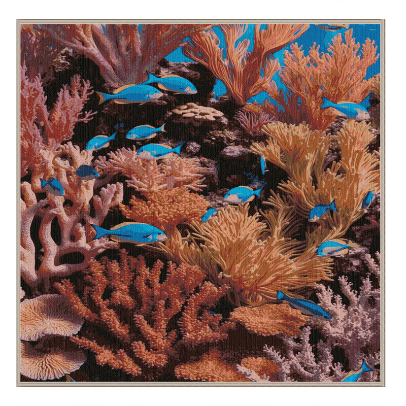 Washable Reef Scene Coastal Area Rug, Square 7'