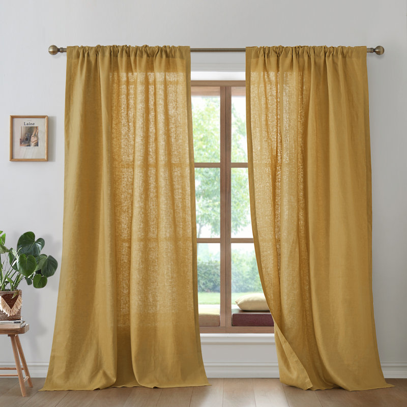 Linen Semi Sheer Curtain Pair, 50" W x 84" L, Yellow