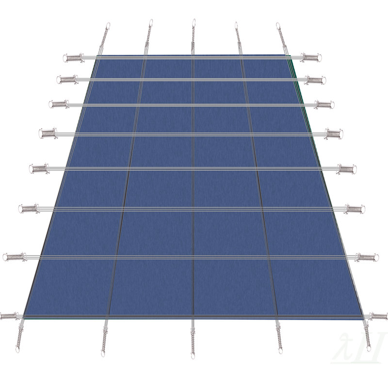 Couverture de sécurité pour piscine creusée, couverture de sécurité rectangulaire pour piscine d'hiver de 18 x 36 pi pour piscine creusée, couvertures de piscine de sécurité solides, triple couture pour une haute résistance, quincaillerie incluse, maille bleue
