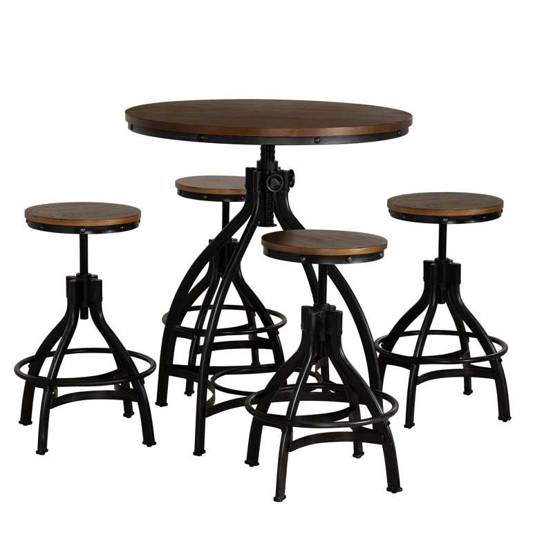Kerome 5-piece Adjustable Round Bar Stool Set, Brown