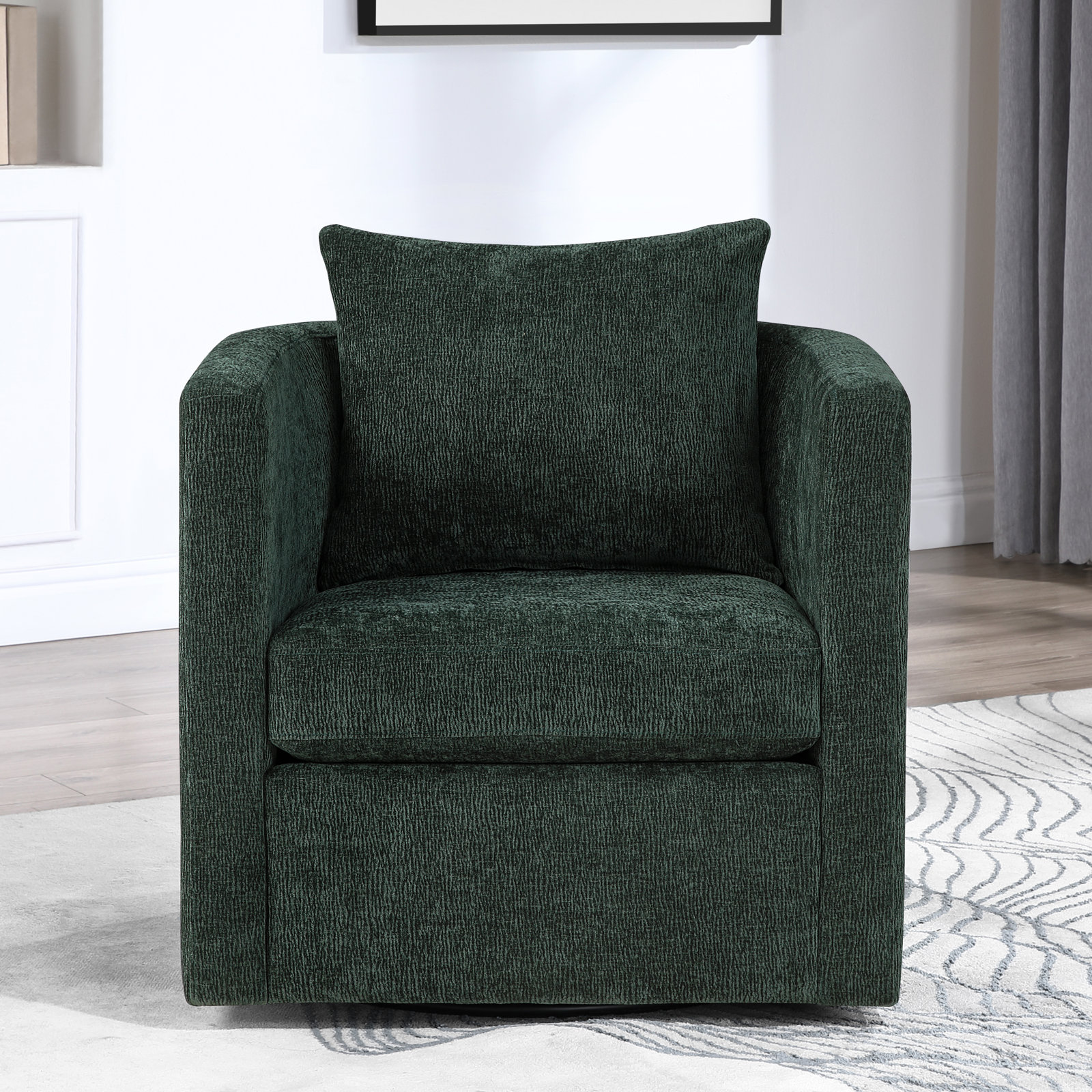 Fran Swivel Barrel Chair, Dark Green Polyester