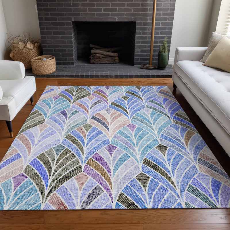 Tapis bleu Prisco lavable à la machine de qualité supérieure, Rectangle 10 pi x 14 pi