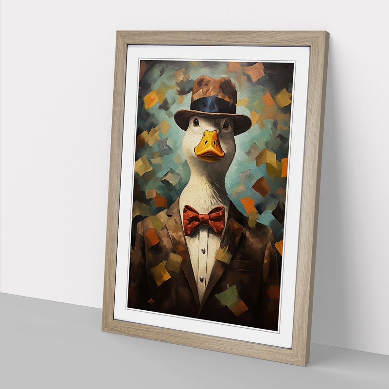 Duck Dadaism - Single Picture Frame Print on Wood, 64cm H x 46cm W x 2cm D, Oak