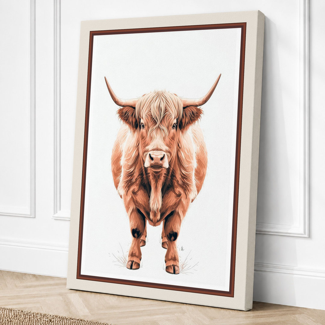 Highland Cattle Portrait Modern - Wrapped Canvas