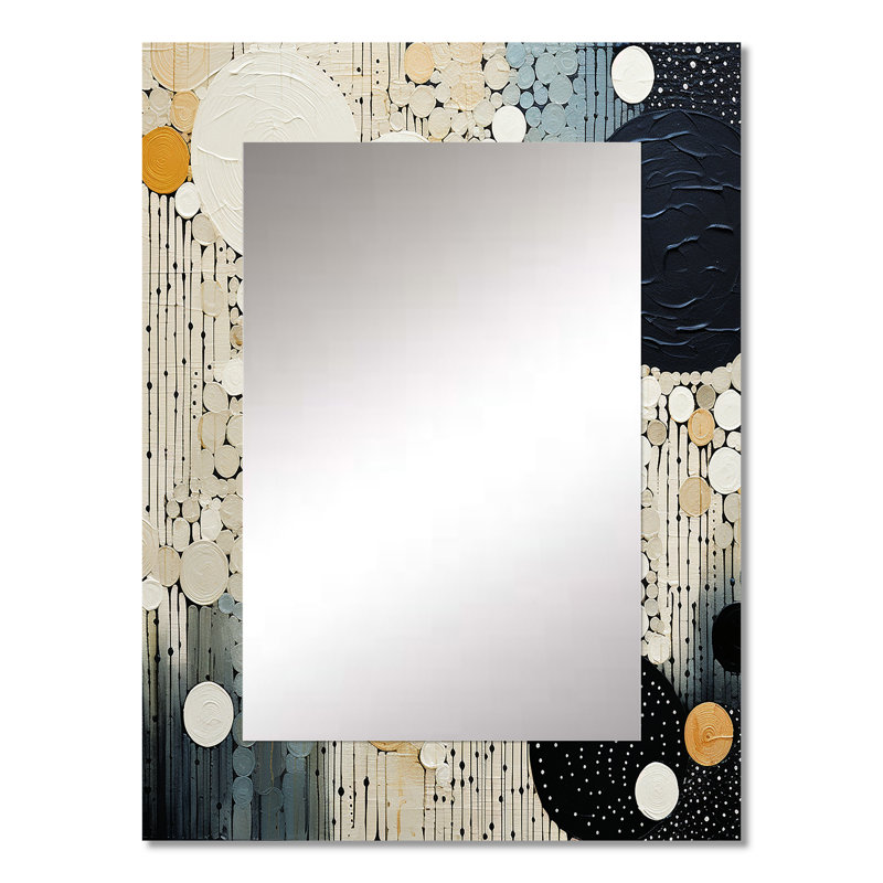 Monochrome Medley III - Abstract Collages Wall Mirror, Black Decorative Mirror, Printed Metal Art, 32" x 24"