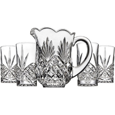 Godinger Silver Art Co Dublin Crystal 5 Piece Pitcher 46oz & Highball Glass 12oz Set