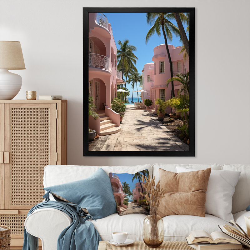 Lintrud Miami Pink House III - impression, H 20 po x l 12 po x P 1 po, Cadre photo noir