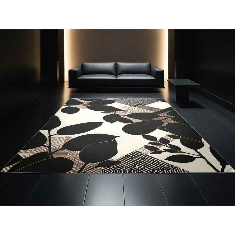Machine Washable Ottwell Ginger Plant Global Inspired Geometric Rug in Brown – Gray Binding, 6' Round