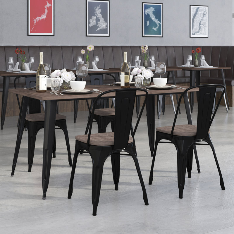 Ensemble de salle à manger en bois massif 7 pièces Lafonya, Noir, Noyer, 5 pièces