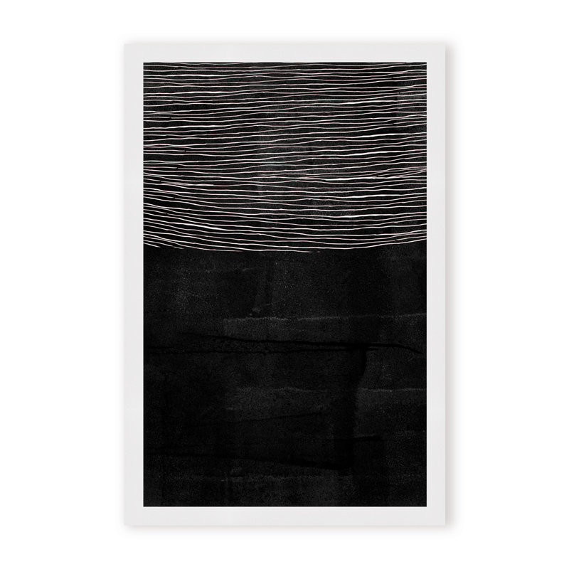 Abstract Blackened Line by  - Picture Frame Painting on Paper, 24" H x 16" W x 1.125" D, Framed Matted Print, Black