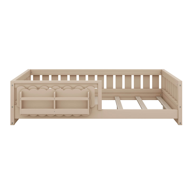 Lit plateforme simple avec garde-corps et tablettes de rangement, lit au sol avec clôture semi-fermée pour garçons filles