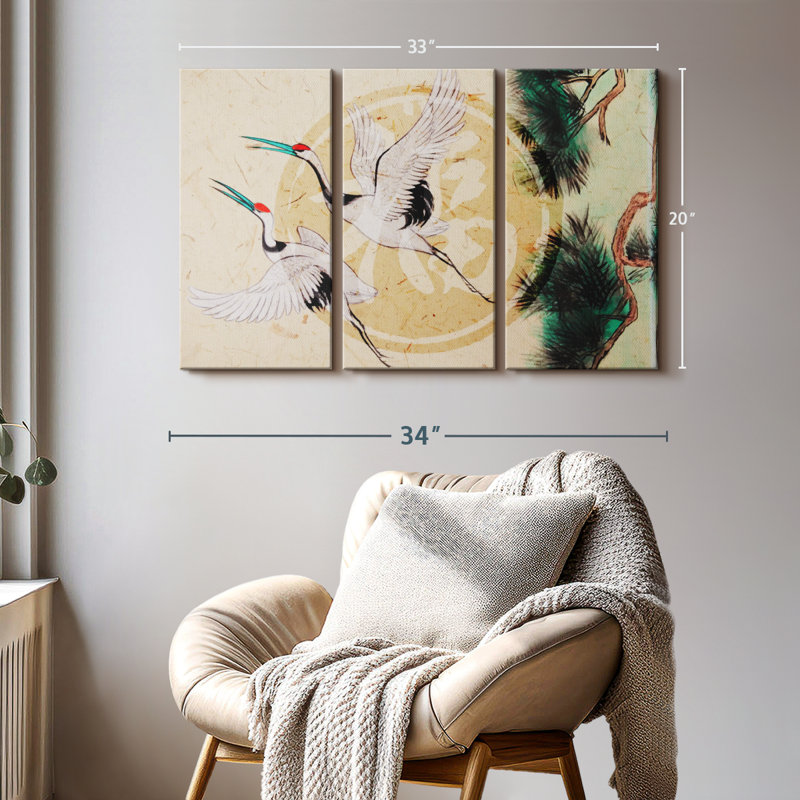 "Asian Cranes" sur toile, H 20 po x l 33 po x P 1,25 po