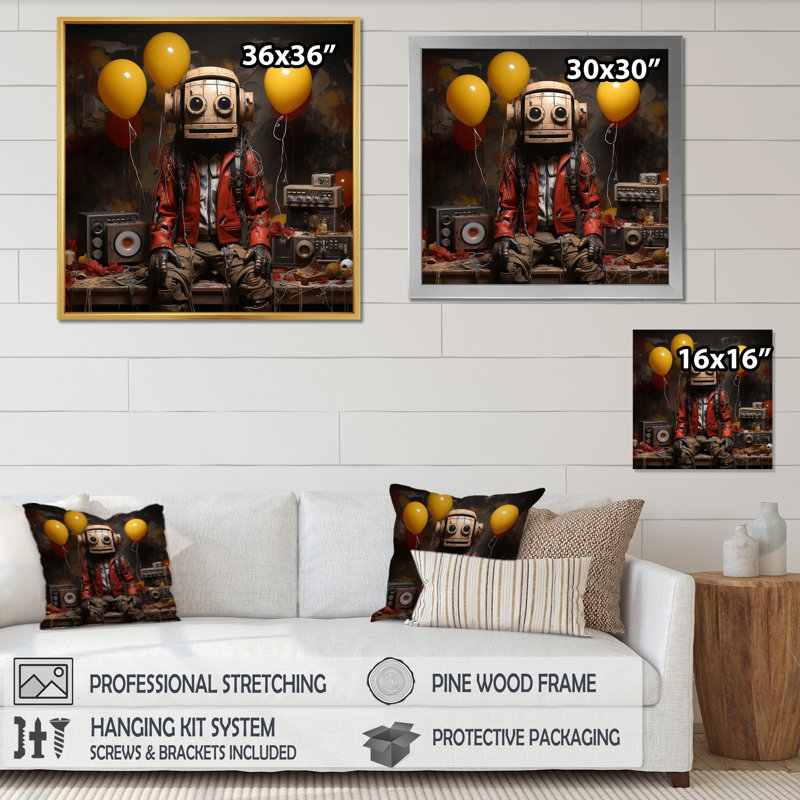 " Humanlike Robot ", Black Single Picture Framed, 36" H x 36" W x 1.5" D