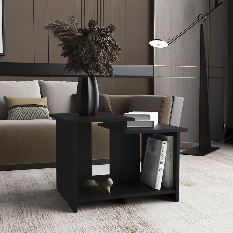 Table basse avec tablette ouverte en noir pour les espaces de vie modernes, Noir