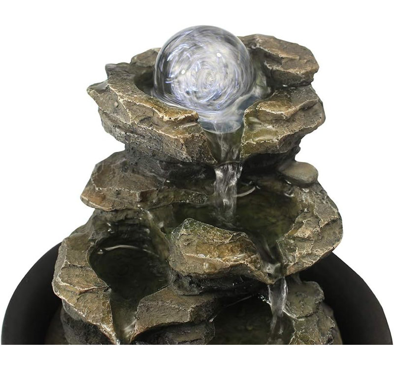 Spinning Orb Rock Cascading Tabletop Fountain, Zen Meditation Indoor Waterfall Feature