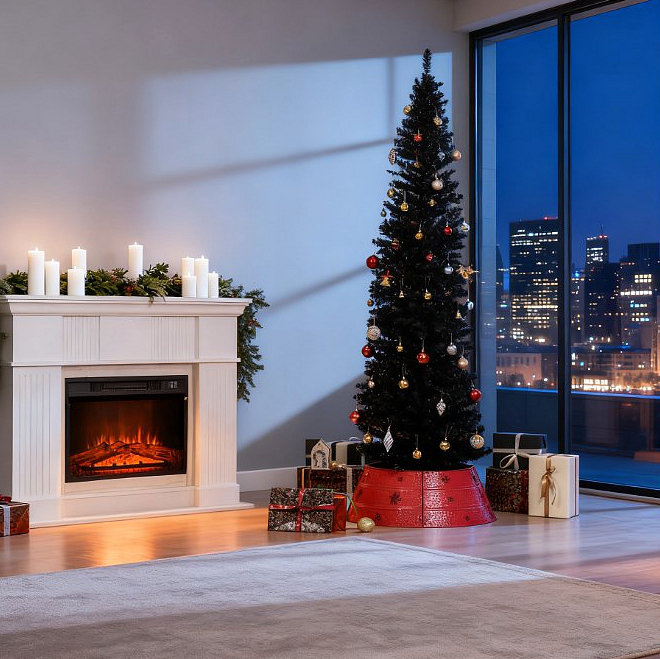 Arbre de Noël au crayon avec base robuste, parfait pour un décor moderne des Fêtes
