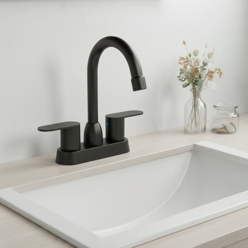 Double Handle High-Arc Centerset Bathroom Faucet(Set of 2), Matte Black