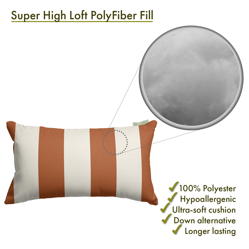 Burnt Orange and White Striped Rectangular Outdoor Pillow