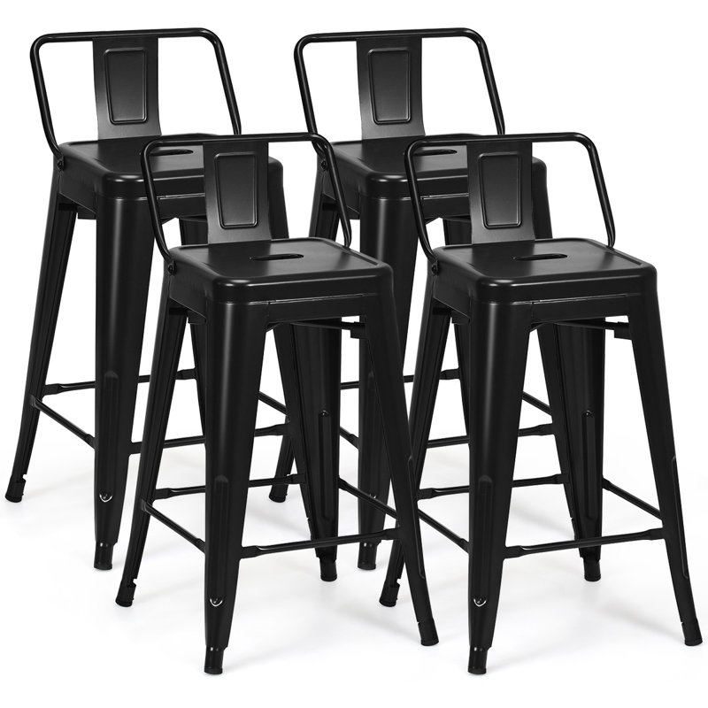 Tabouret Alawai, Noir, Tabouret de comptoir (siège d’une hauteur de 24