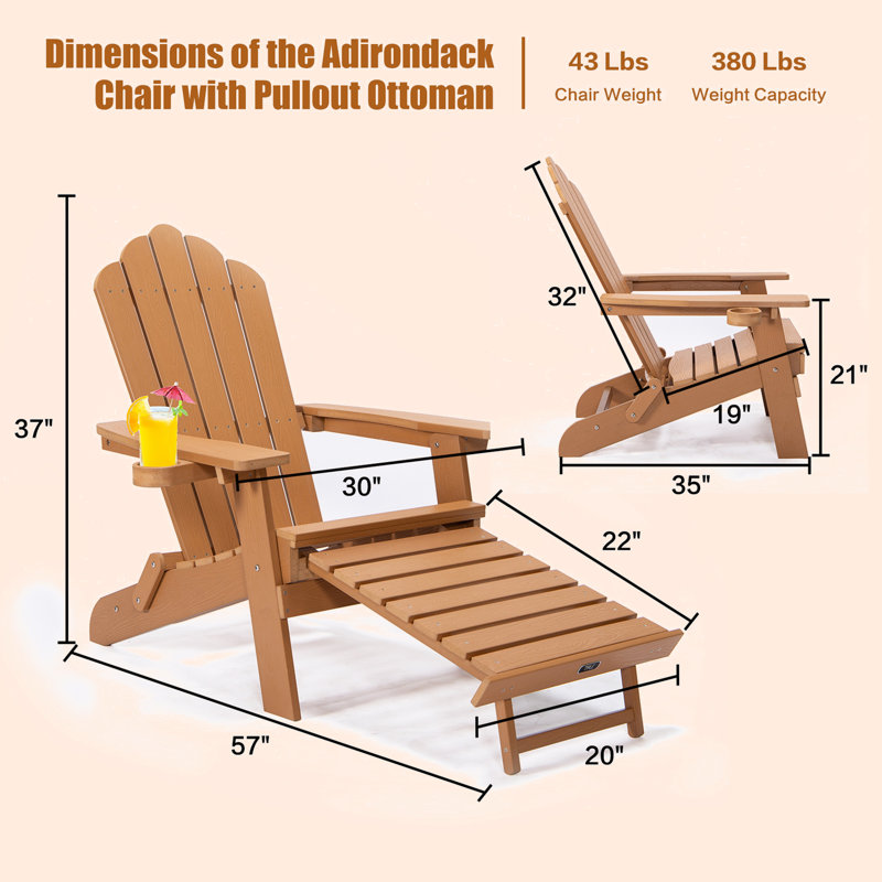 Chaise de patio pliante Jirell Adirondack, Brun