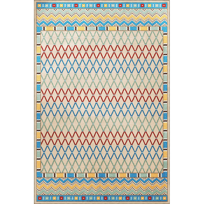 Tapis bleu lavable décoratif multicolore à motifs géométriques multicolores, Sous-tapis carré 3 pi 3 po inclus