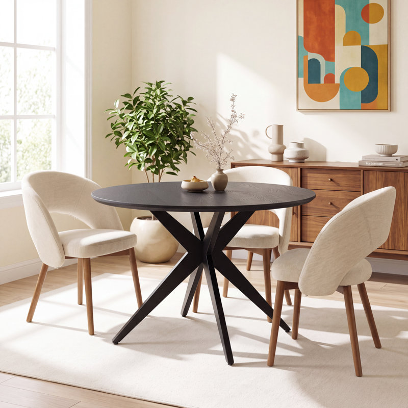 Table de salle à manger 45 po pour 2 à 4 personnes, table de salle à manger en bois de peuplier avec pieds en fer de 1,18 po d'épaisseur, table de salle à manger circulaire pour un coin lecture, salon