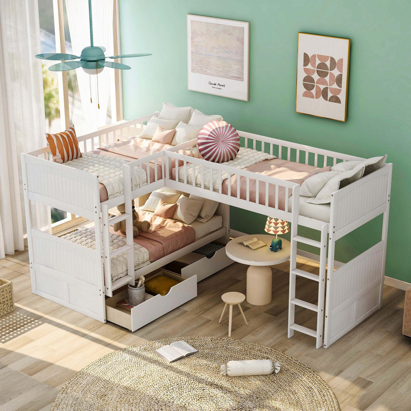 Twin Size Regular Bunk Bed With Attached Loft Bed Section And Two Convenient Storage Drawers, White, White