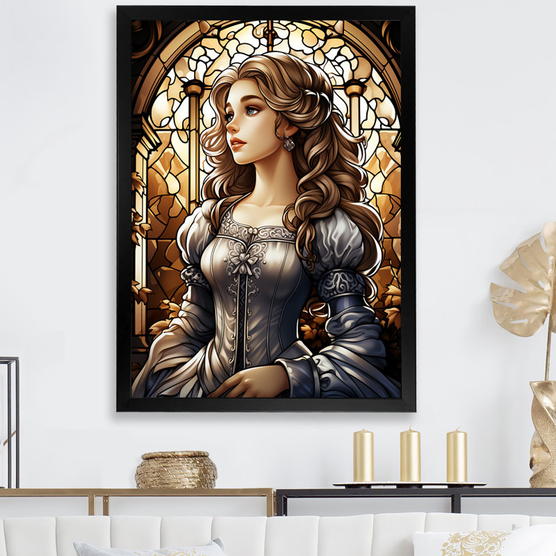«Vitrail Cendrillon II», Cadre simple noir, H 32 po x l 24 po x P 1 po