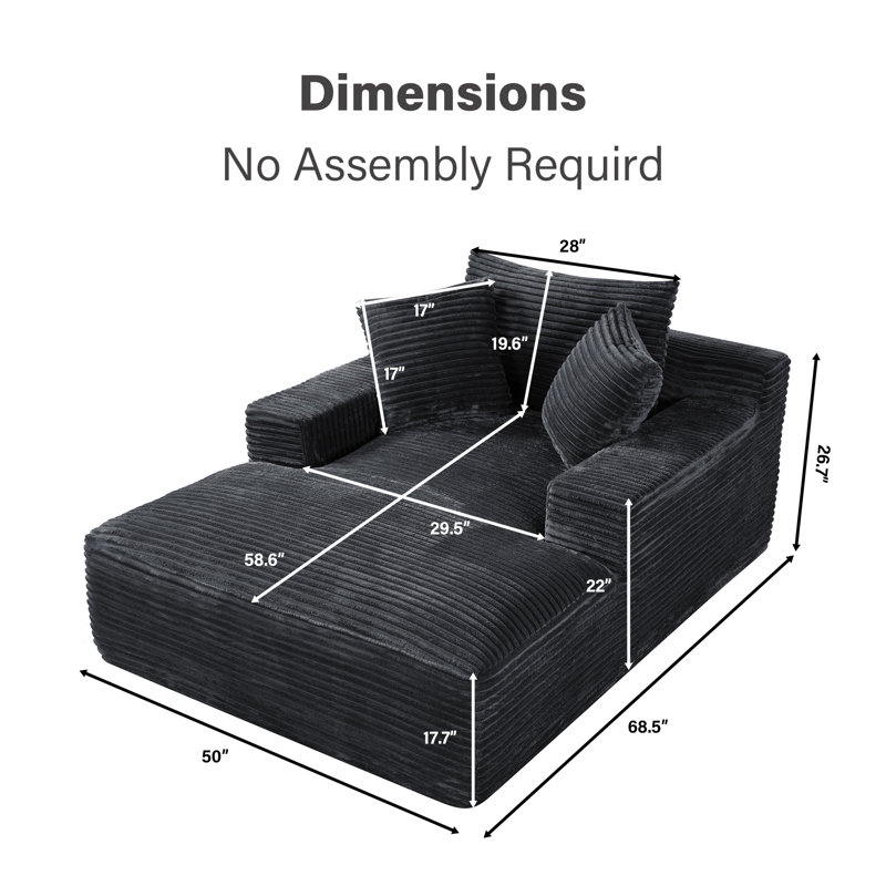 50'' Faux Fur Compression Bean Bag Chair Oversized Chaise Lounge Chair with Pillows, Dark Gray Faux Fur