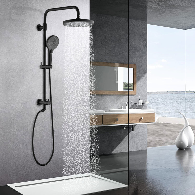 Matte Black Shower Head And Handheld - 8" Rainfall & 3-Setting , Adjustable Slide Bar, Corrosion, Swivel Spout, 360 Rotatable, 59" Hose, Wall Mount Dual With Hand Shower, Corrosion , Spray Holes, 1.8