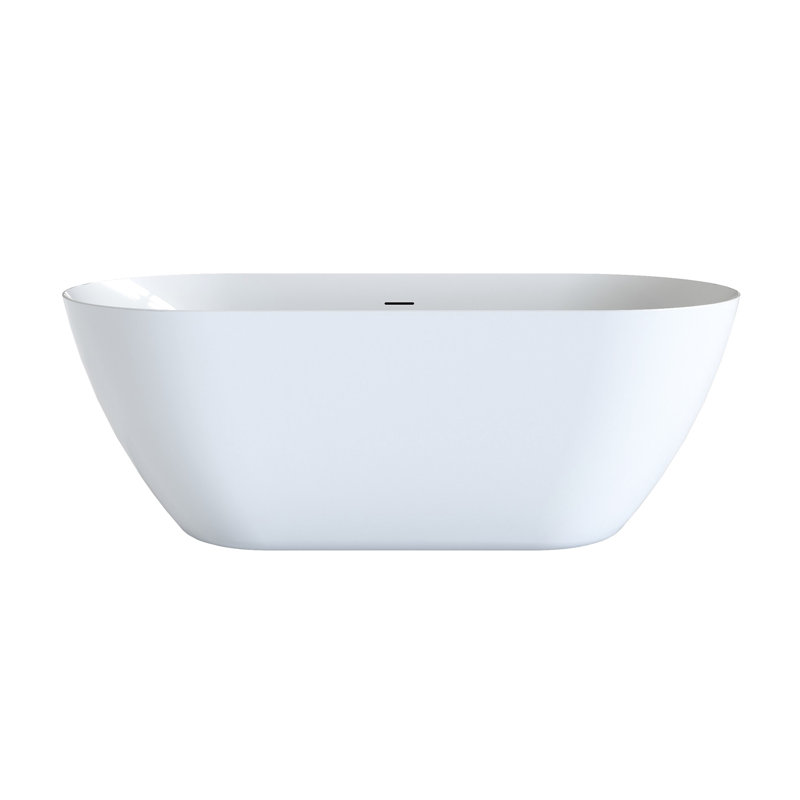 63" Acrylic Freestanding Bathtub, With Pre - Installed Overflow And Double Insulation, Ideal For Home Bathing Deep Soaking With Body Cradling Curves, Heat Conservation
