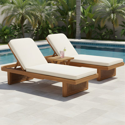 Set Of 2 Frantz Loungers With PE Rattan & Sandblast Side Table Set