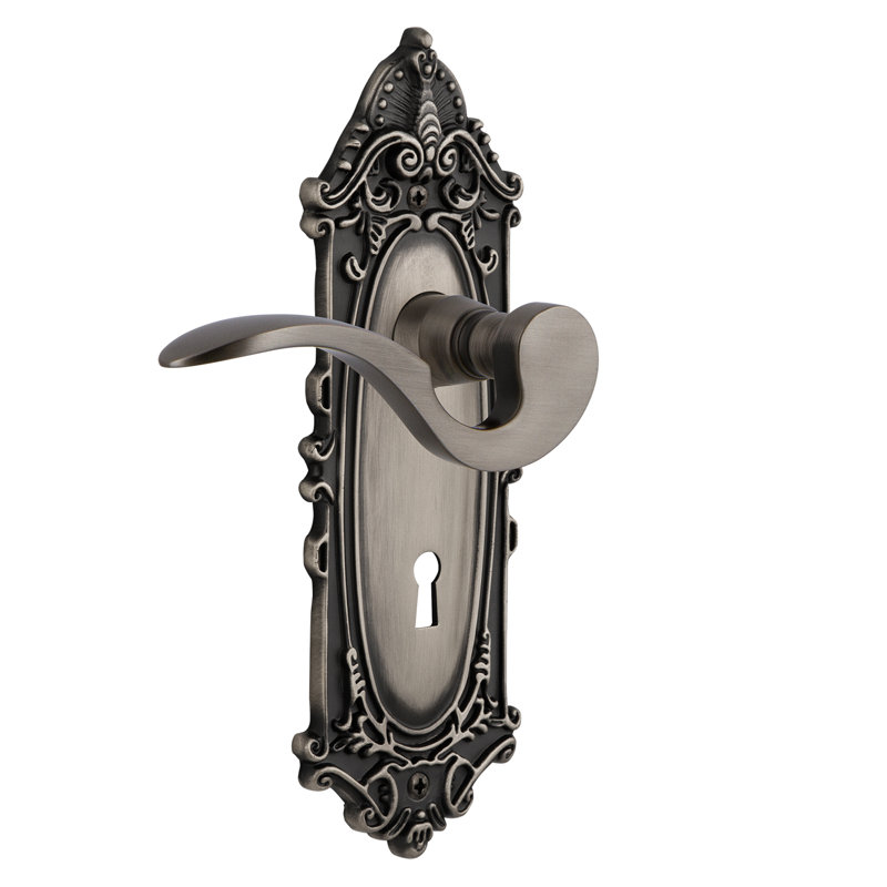 Victorian Plate Passage (Hall & Closet) with Decorative Keyhole and Manor Lever, Antique Pewter, 2.375"