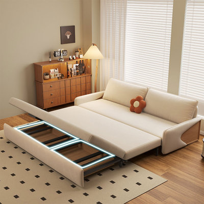 Canapé-lit modulaire 100% polyester blanc crème