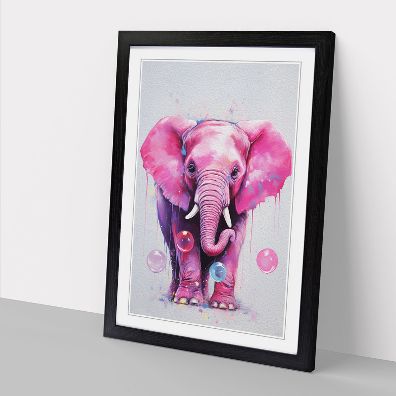 Elephant Bubble Gum - Framed Print, Black, 46cm H x 34cm W x 2cm D