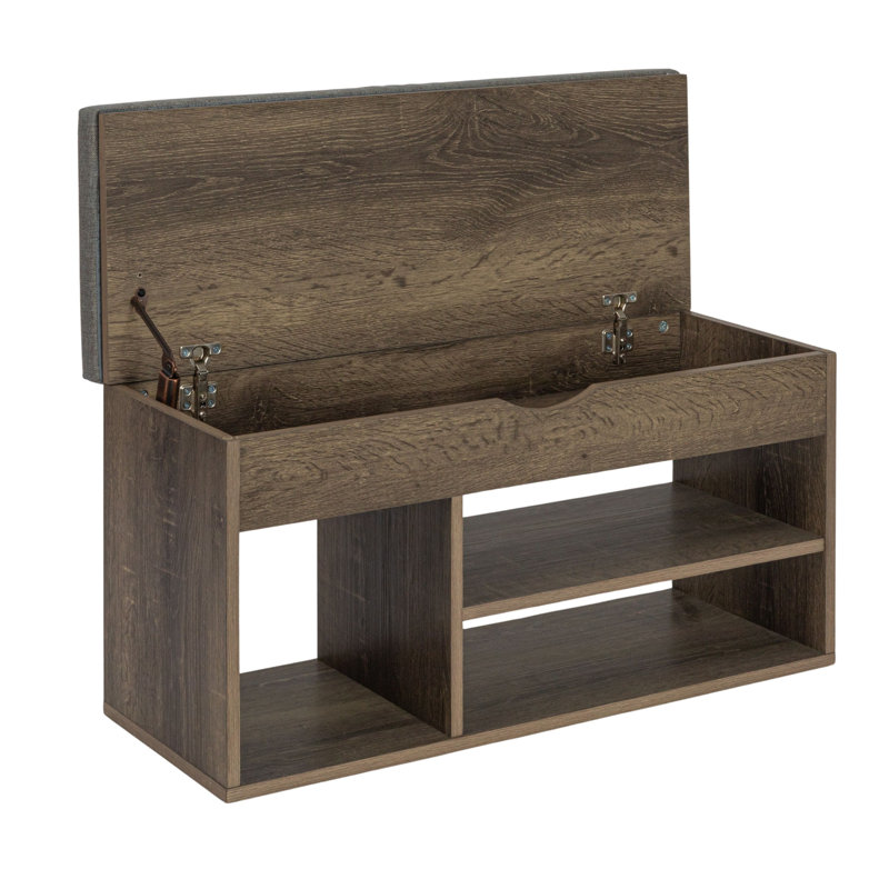 Ashwood Gray Linen Storage Bench with Lift-Top Lid and Cubbies