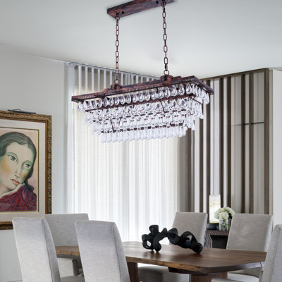 6 Light Dimmable Retro Rectangle Crystal Chandelier For Dining Room
