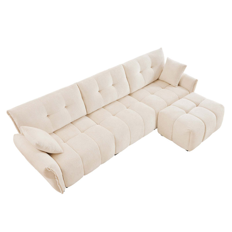 Three - Seater Sofa Set With Ottoman And Pillows,Solid Wood, Textured Chenille, High - Resilience Cushions, Ideal For Living, Lounge, Office, Hotel Spaces