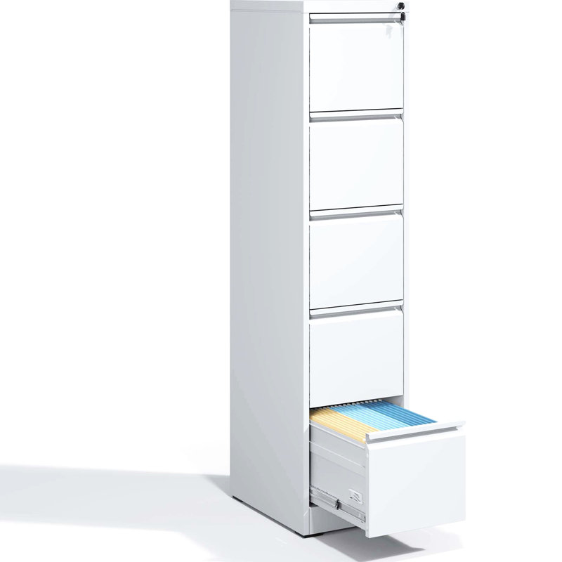 5 Office/Home Metal File Cabinet, Material, Smooth Drawer Movement, Tilt, Full Extension Drawers, White Steel, Tilt, Extension, Cabinet