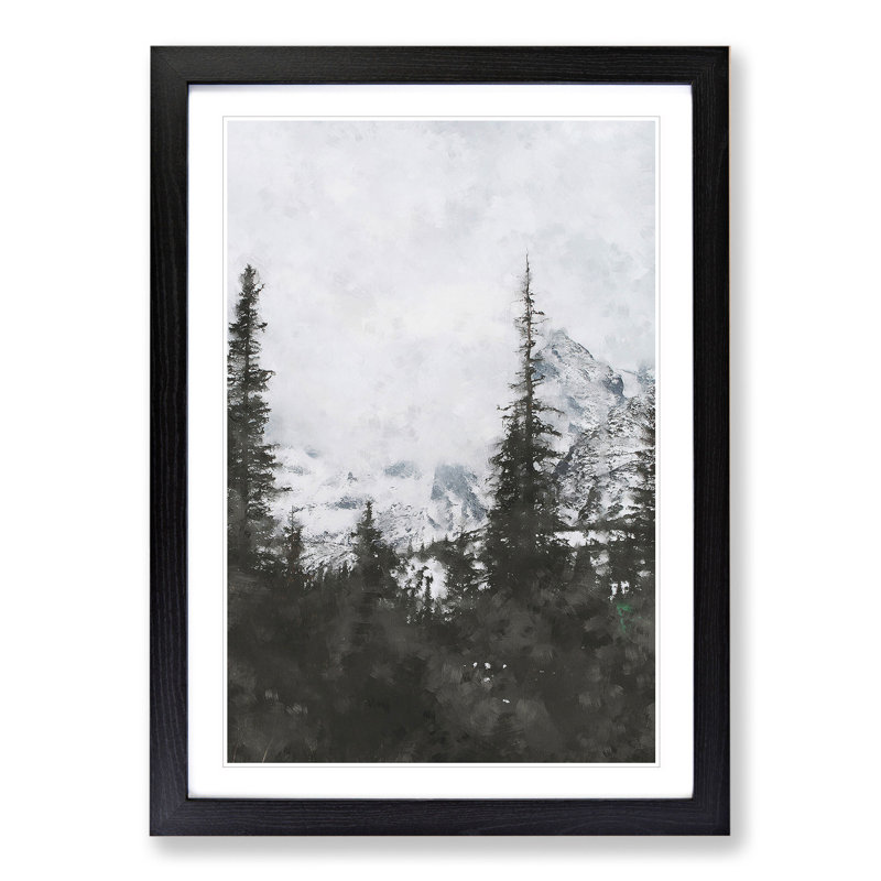 Forest and Mountain Landscape - Framed Print, 65cm H x 48cm W x 2cm D, Black Framed