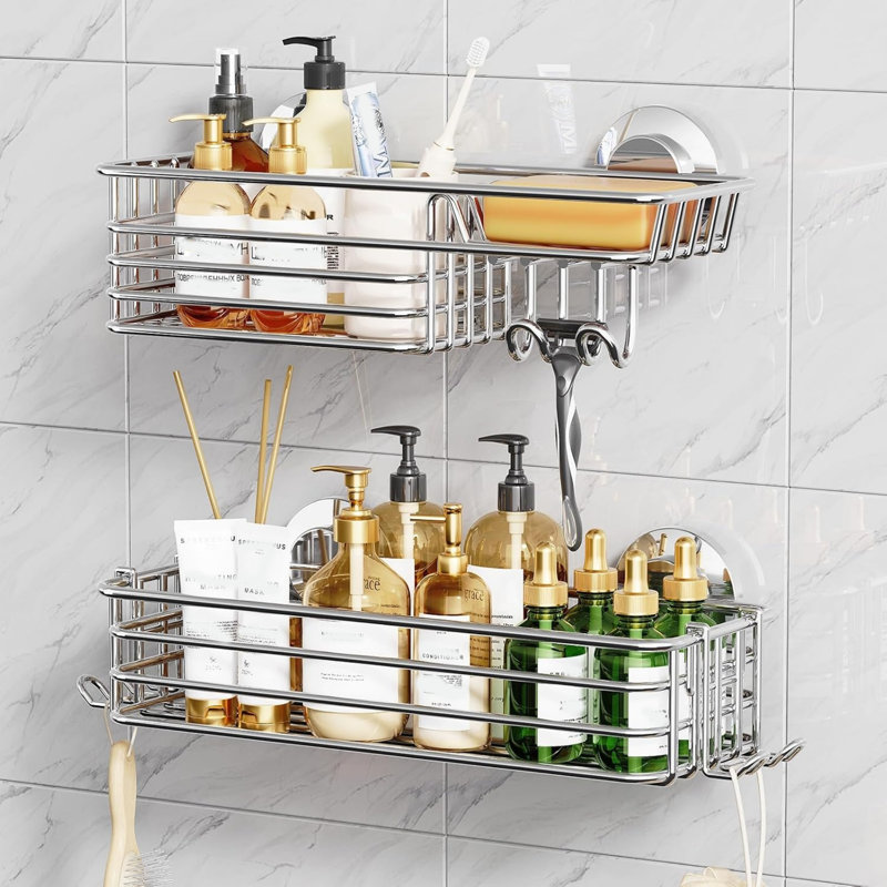 Suction Shower Caddy Stainless Steel Rustproof, 2 Pack No Drilling Shampoo Holder