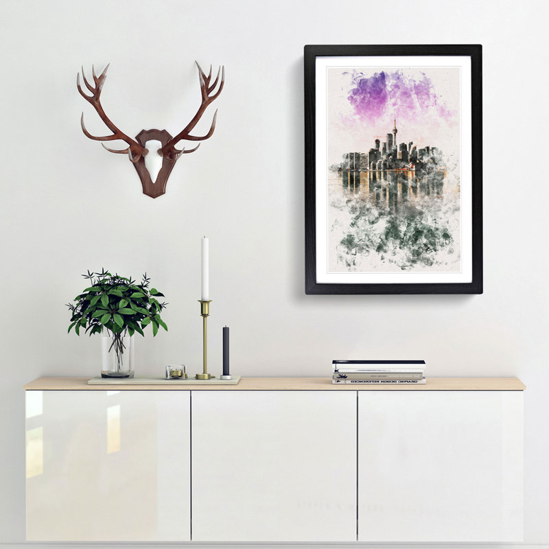 Skyline of Toronto in Canada - Picture Frame Graphic Art Print, 45cm H x 33cm W x 2cm D, Black Framed
