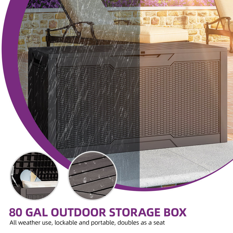 Boîte de rangement pour terrasse 80 gallons, Marron foncé