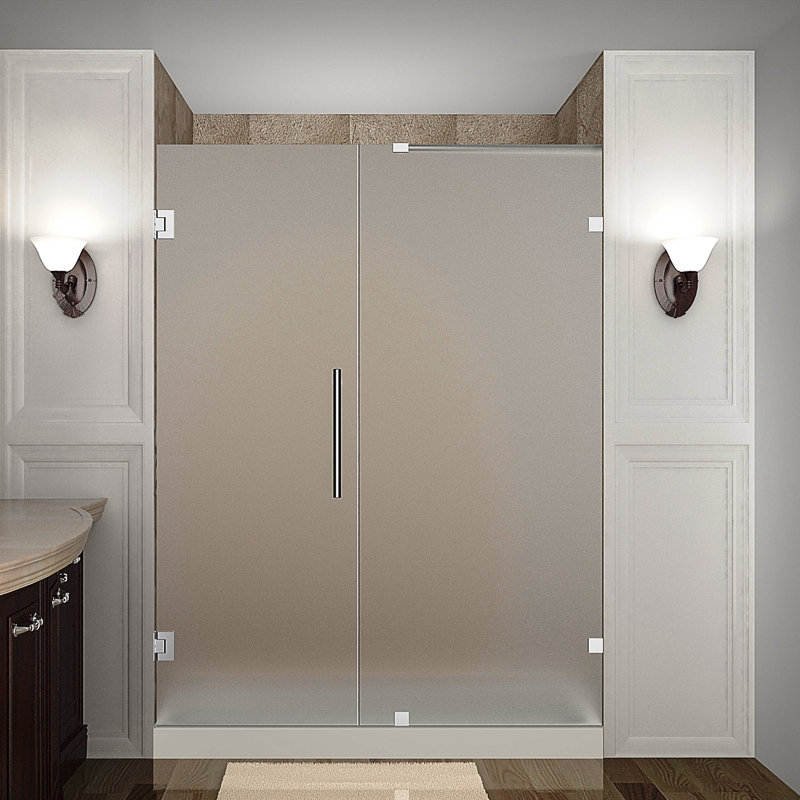 Porte de douche à charnière complètement sans cadre 54 po x 72 po Nautis, Chrome