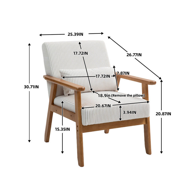 Accent Chairs Set Of 2 With Side Table, Beige Corduroy