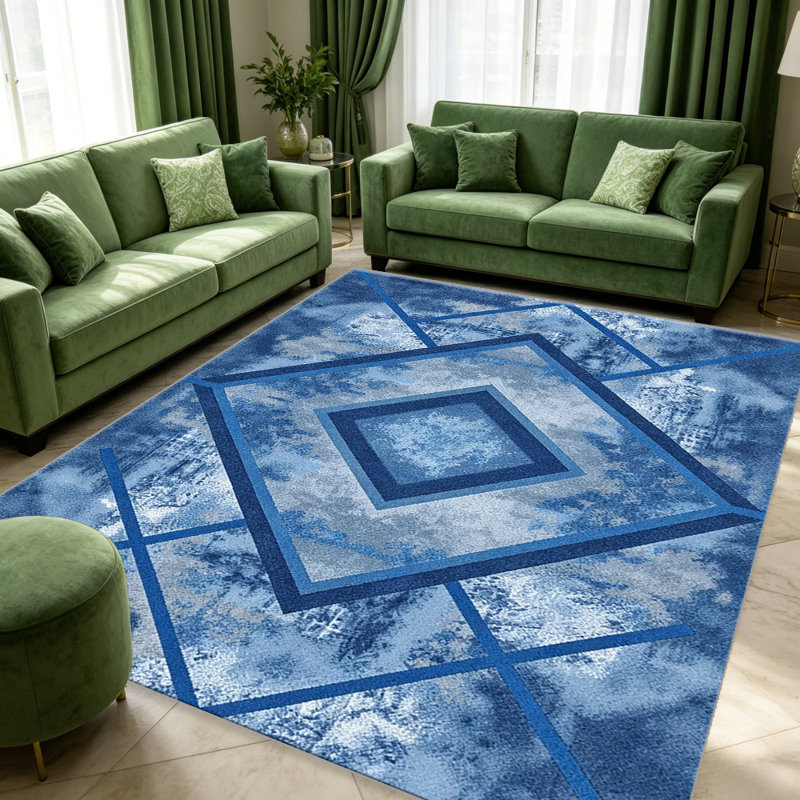 Blue Modern Geometric carpet-easy to clean, machine-washable, soft and comfortable; suitable for door mats, kitchens, living rooms, bedrooms, corridors, and laundry areas. Easy to clean, durable carpet for home decoration.