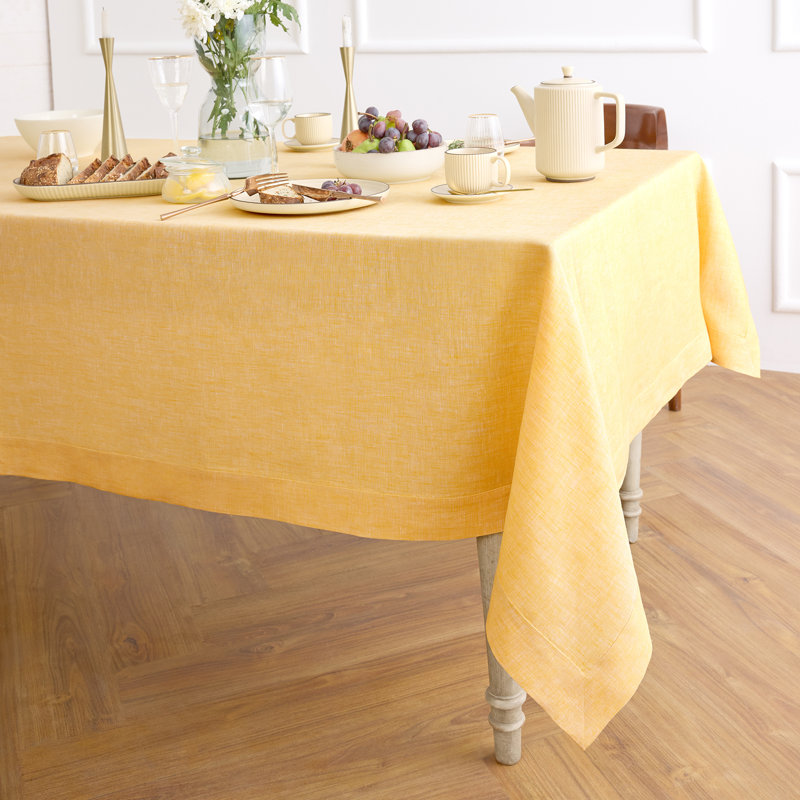 100% Pure Linen Tablecloth - Athena, 108" x 60", Chambray Mustard