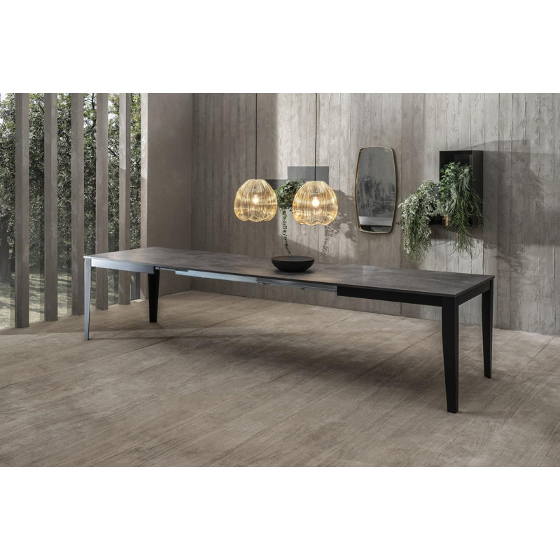 Nithilan Extendable Oak Metal Base Dining Table, Grey, Black
